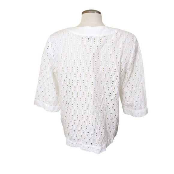 Liz Claiborne White Eyelet Blouse Womens Large Cotton Romantic Cottagecore - Picture 4 of 7